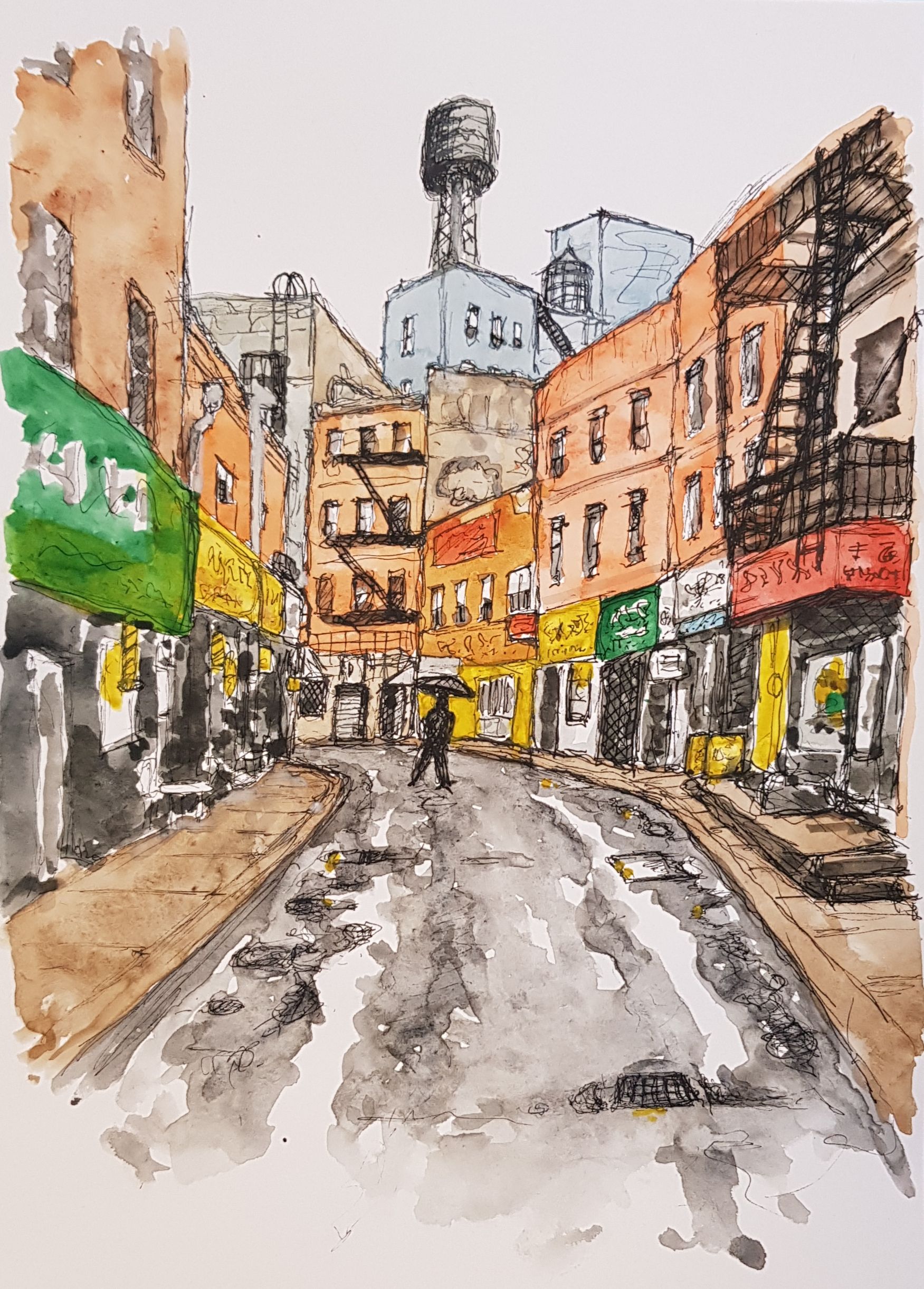 Watercolour of a urban street