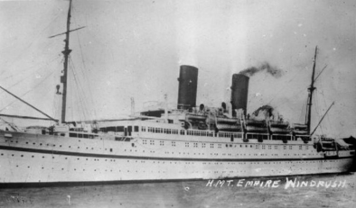 Black and white photograph of the cruise liner HMT Empire Windrush