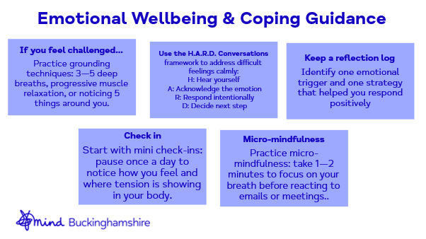 Infographic showing the Emotional Wellbeing & Coping Guidance.